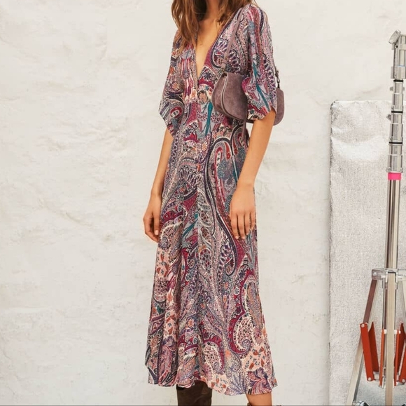 Ba&Sh Rose Boho Casual Hippie Maxi Dress With Paisley Print Bee Size Small - Picture 1 of 16